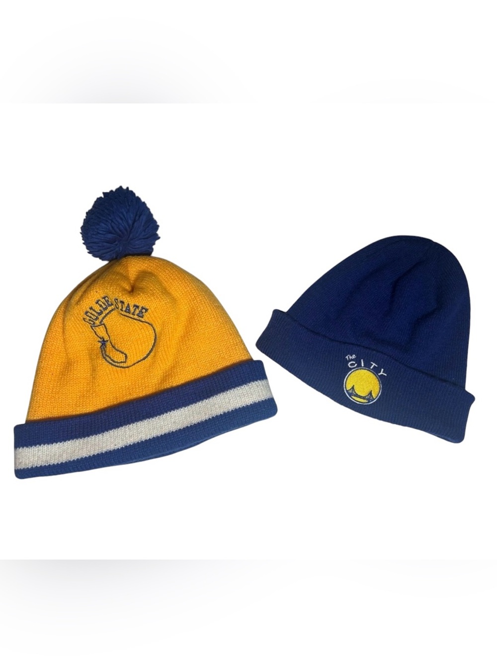 Mitchell and Ness NBA Goldne State Warriors Warm Yellow Blue Beanie set   Good p